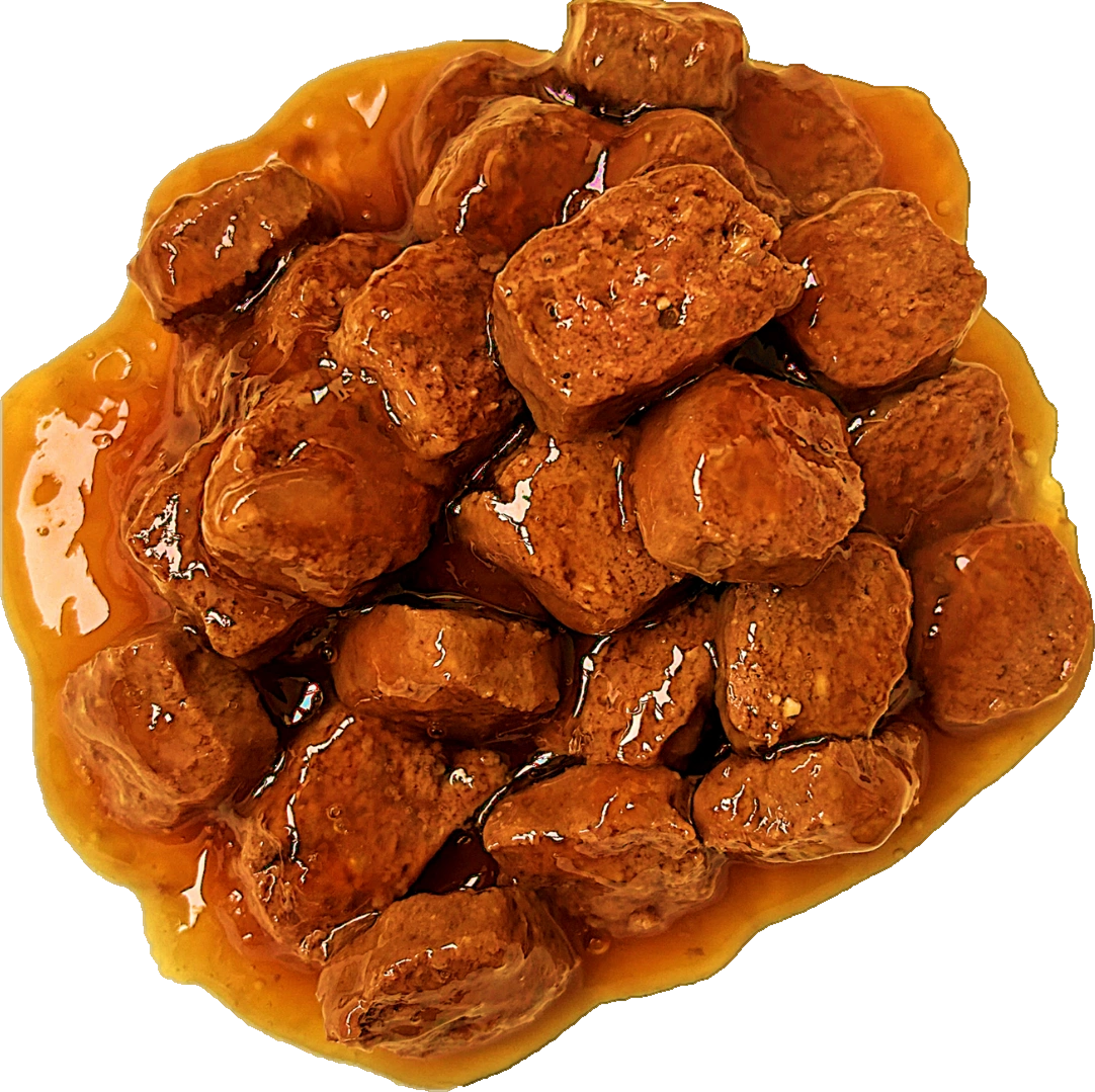 Actual Dr Hahnz Original Recipe wet food for dogs, with pieces in gravy.